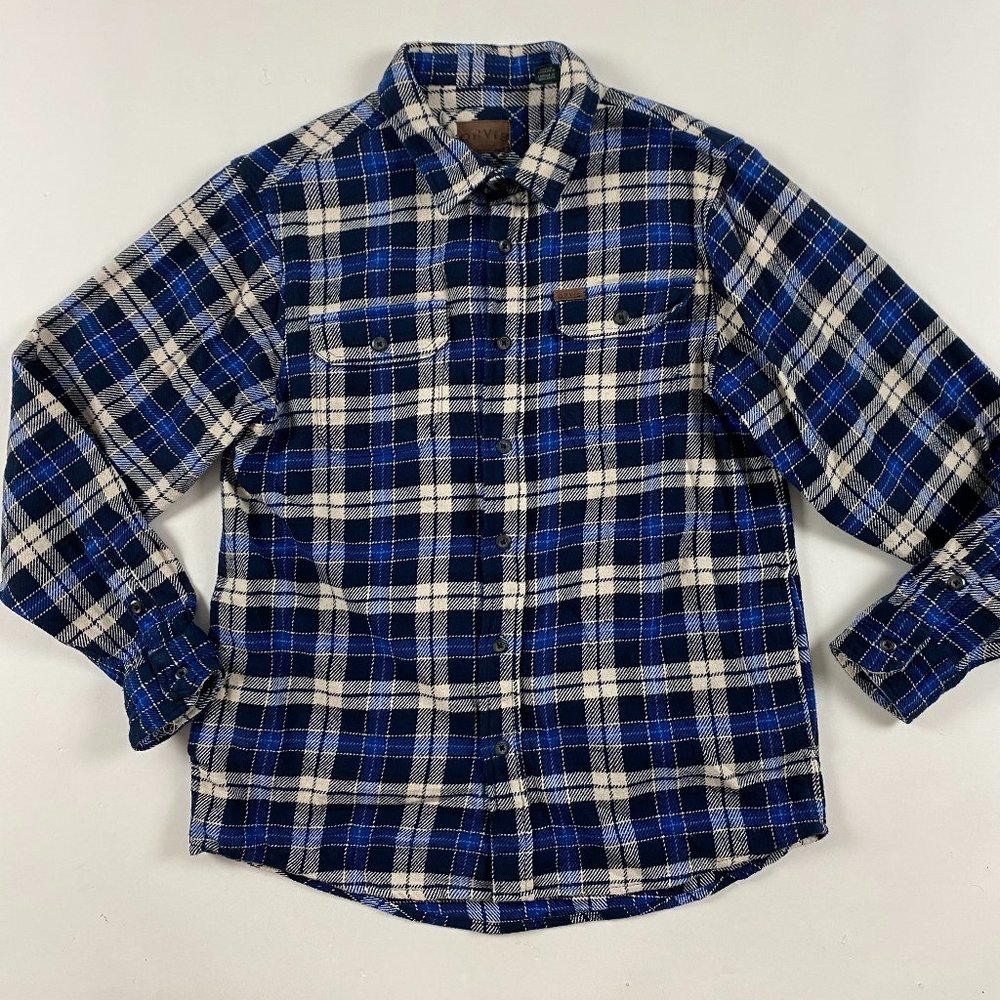 Orvis Flannel Shacket Shirt Jacket Mens Large Blue Check Plaid Cotton